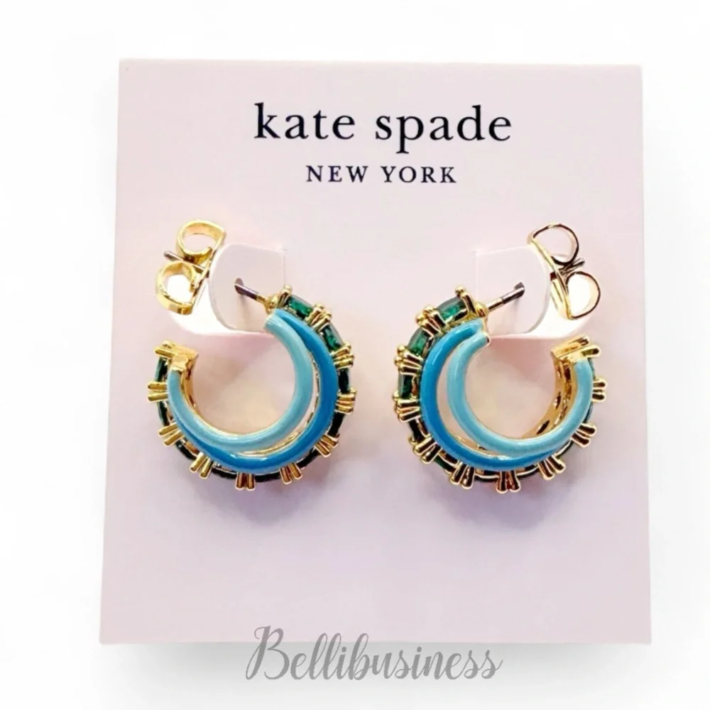 Kate Spade Hint of Shimmer Stacked Huggie Earrings in Turquoise.